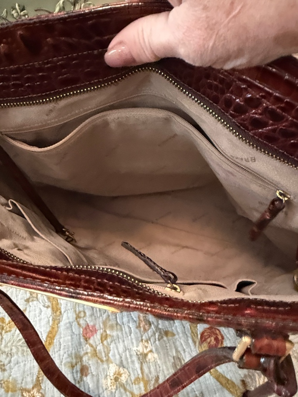 Brahmin Croc-Embossed Leather Tote in Burgundy - Picture 11 of 14